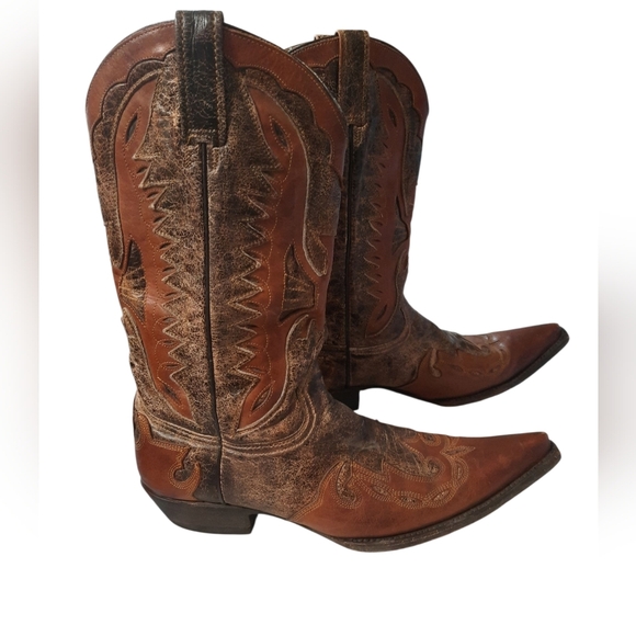 Stetson Distressed Brown Leather Cowboy Boots Size 11 D - Picture 4 of 14